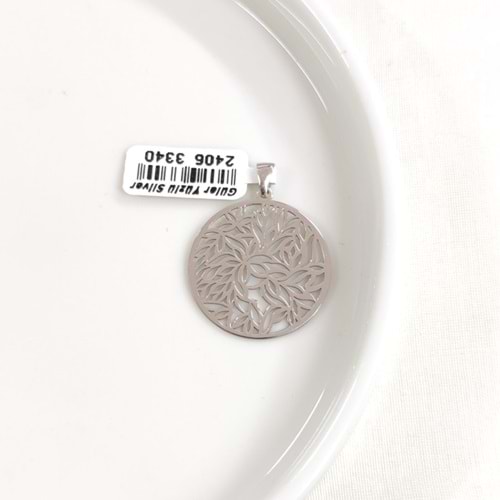 YAPRAK MOTİFLİ PLAKA GÜMÜŞ KOLYE UCU 25MM