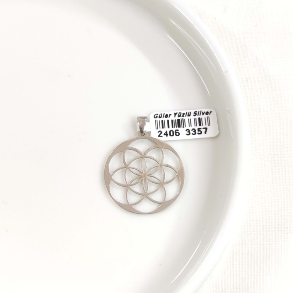 ÇİÇEK MOTİFLİ PLAKA GÜMÜŞ KOLYE UCU 25MM