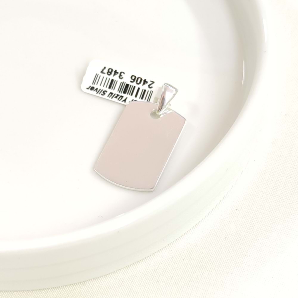 DÖRTGEN DÜZ PLAKA GÜMÜŞ KOLYE UCU 27X17MM
