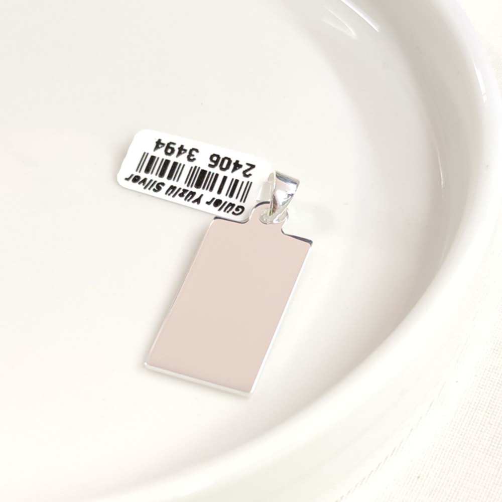 DÖRTGEN DÜZ PLAKA GÜMÜŞ KOLYE UCU 27X15MM