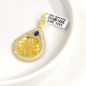 MAVİ TAŞLI BÜYÜK TUĞRA GÜMÜŞ KOLYE UCU 30x55MM