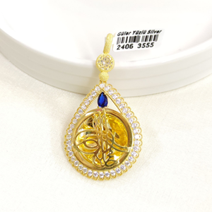 MAVİ TAŞLI BÜYÜK TUĞRA GÜMÜŞ KOLYE UCU 30x55MM