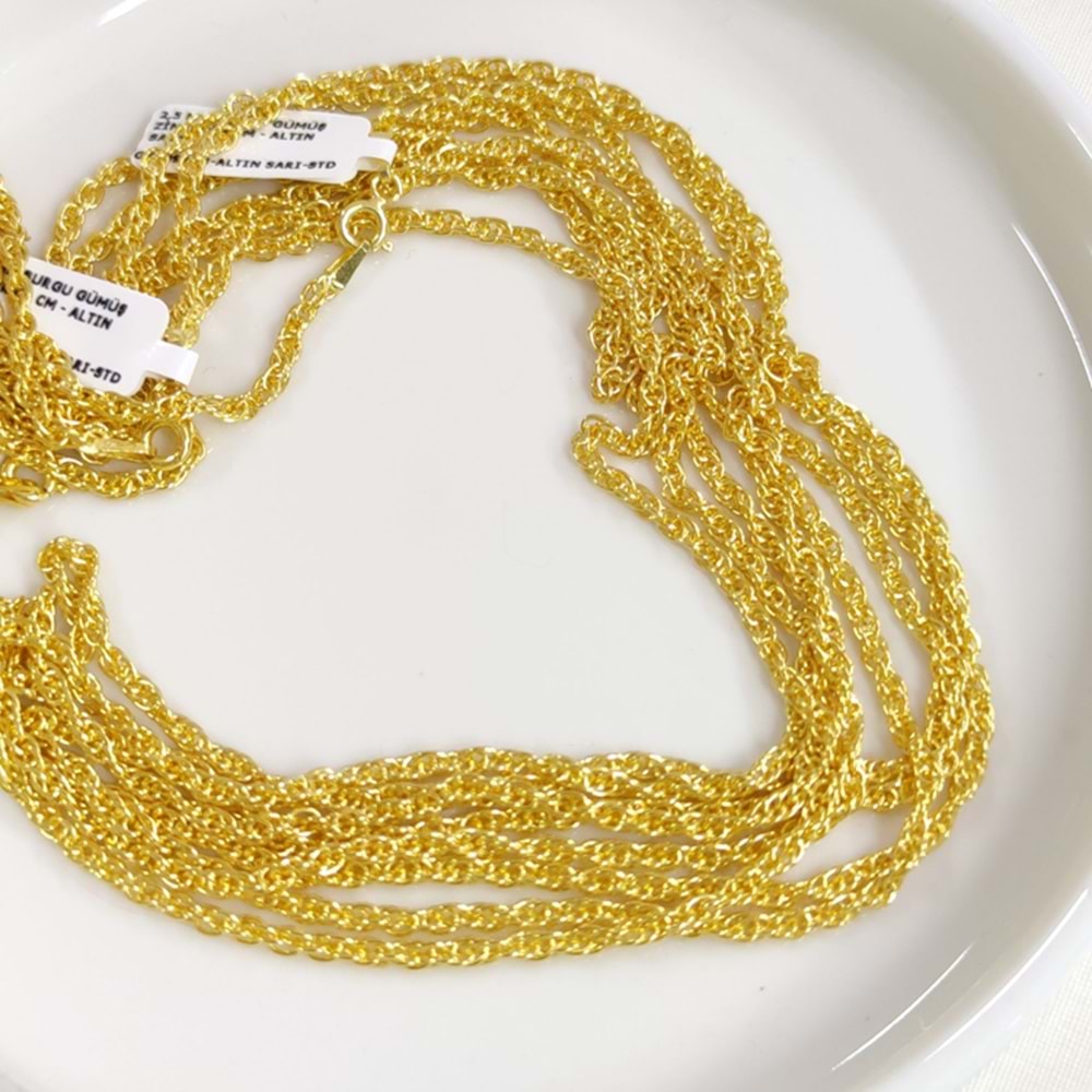 2,5 MM BURGU GÜMÜŞ ZİNCİR 65 CM - ALTIN SARI