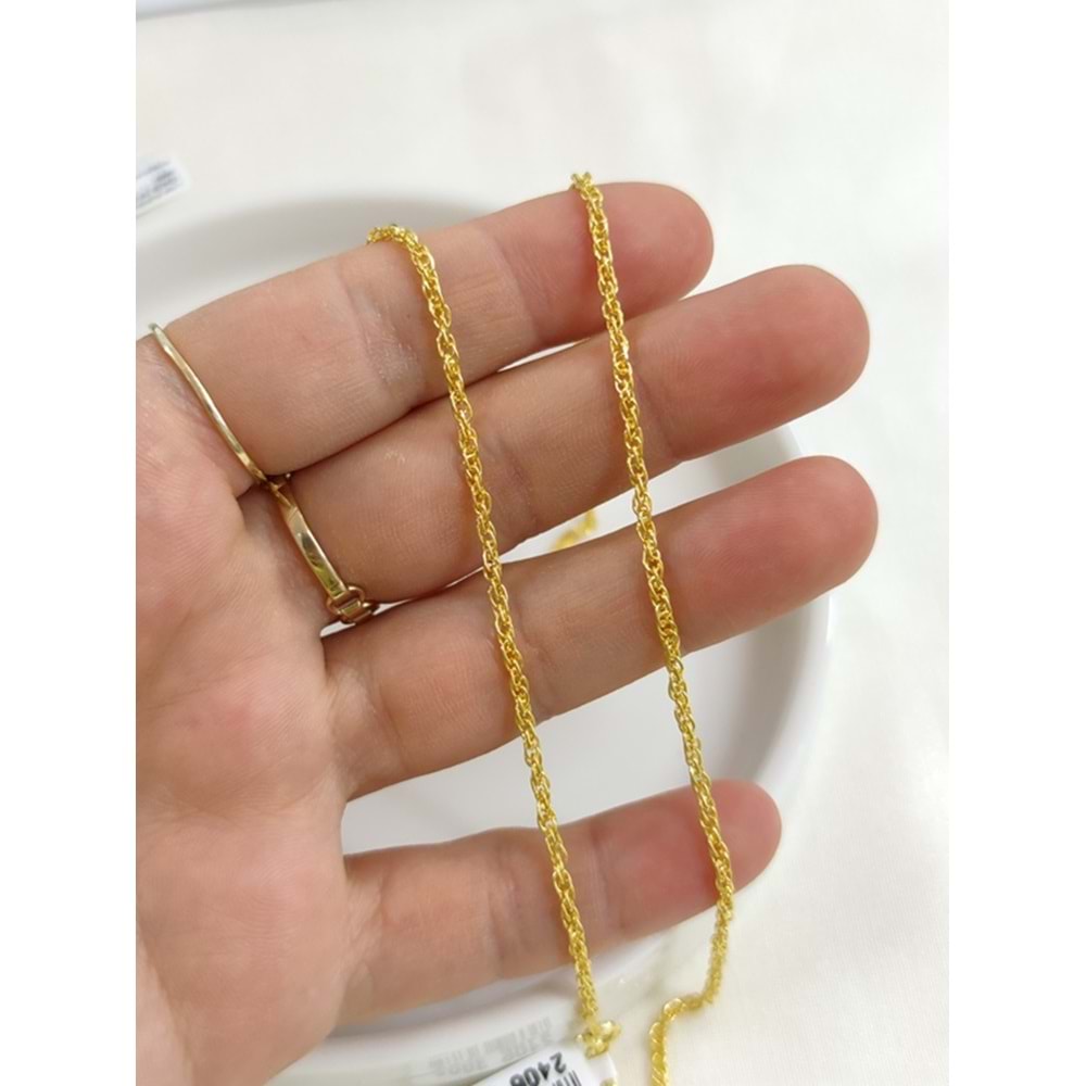 2 MM BURGU GÜMÜŞ ZİNCİR 65 CM - ALTIN SARI