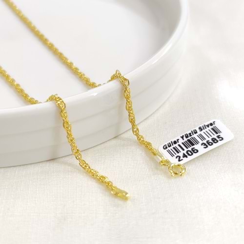 2 MM BURGU GÜMÜŞ ZİNCİR 55 CM - ALTIN SARI