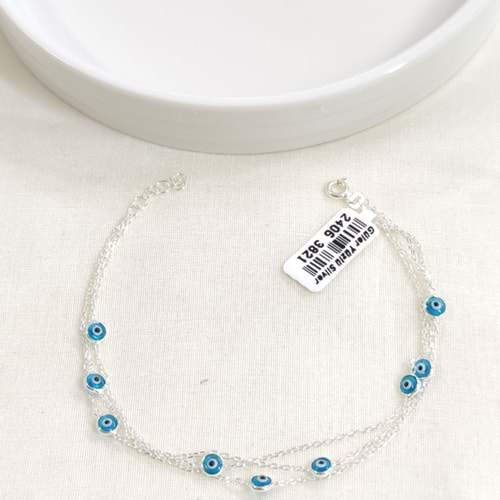 3 SIRA MAVİ NAZAR BONCUKLU GÜMÜŞ BİLEKLİK