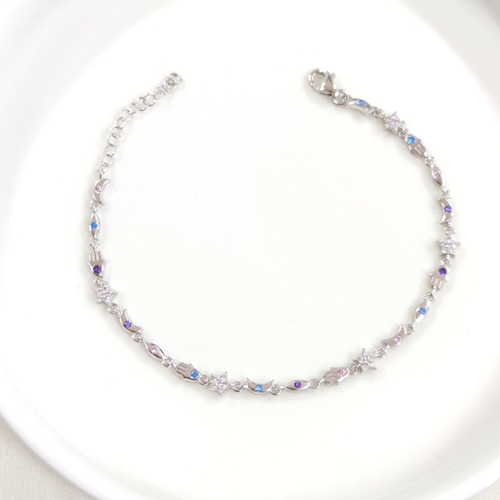 ŞANS RENKLİ TAŞLI GÜMÜŞ BİLEKLİK - RODYUM BEYAZ