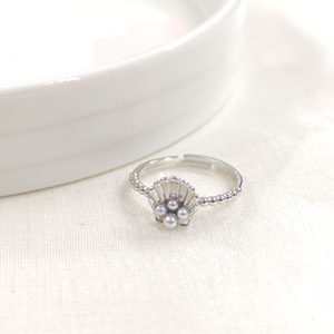 İNCİLİ İSTİRİDYE AYARLANABİLİR GÜMÜŞ YÜZÜK - RODYUM BEYAZ