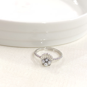 İNCİLİ İSTİRİDYE AYARLANABİLİR GÜMÜŞ YÜZÜK - RODYUM BEYAZ