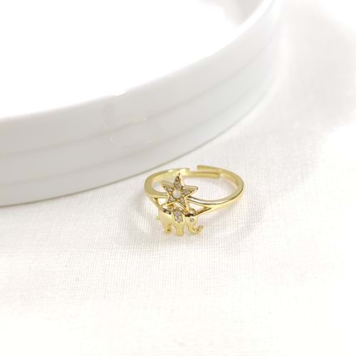 FİL OPAL YILDIZ AYARLANABİLİR GÜMÜŞ YÜZÜK - ALTIN SARI