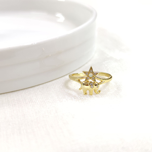 FİL OPAL YILDIZ AYARLANABİLİR GÜMÜŞ YÜZÜK - ALTIN SARI