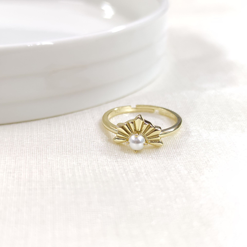 İNCİLİ AYARLANABİLİR GÜMÜŞ YÜZÜK - ALTIN SARI