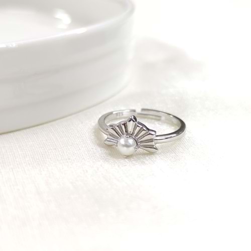 İNCİLİ AYARLANABİLİR GÜMÜŞ YÜZÜK - RODYUM BEYAZ