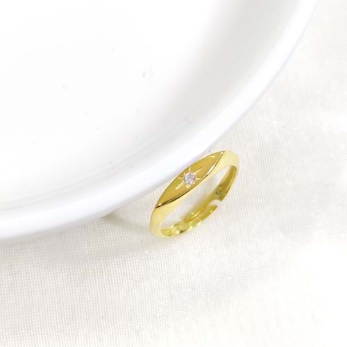 YILDIZ DETAYLI AYARLANABİLİR GÜMÜŞ YÜZÜK - ALTIN SARI