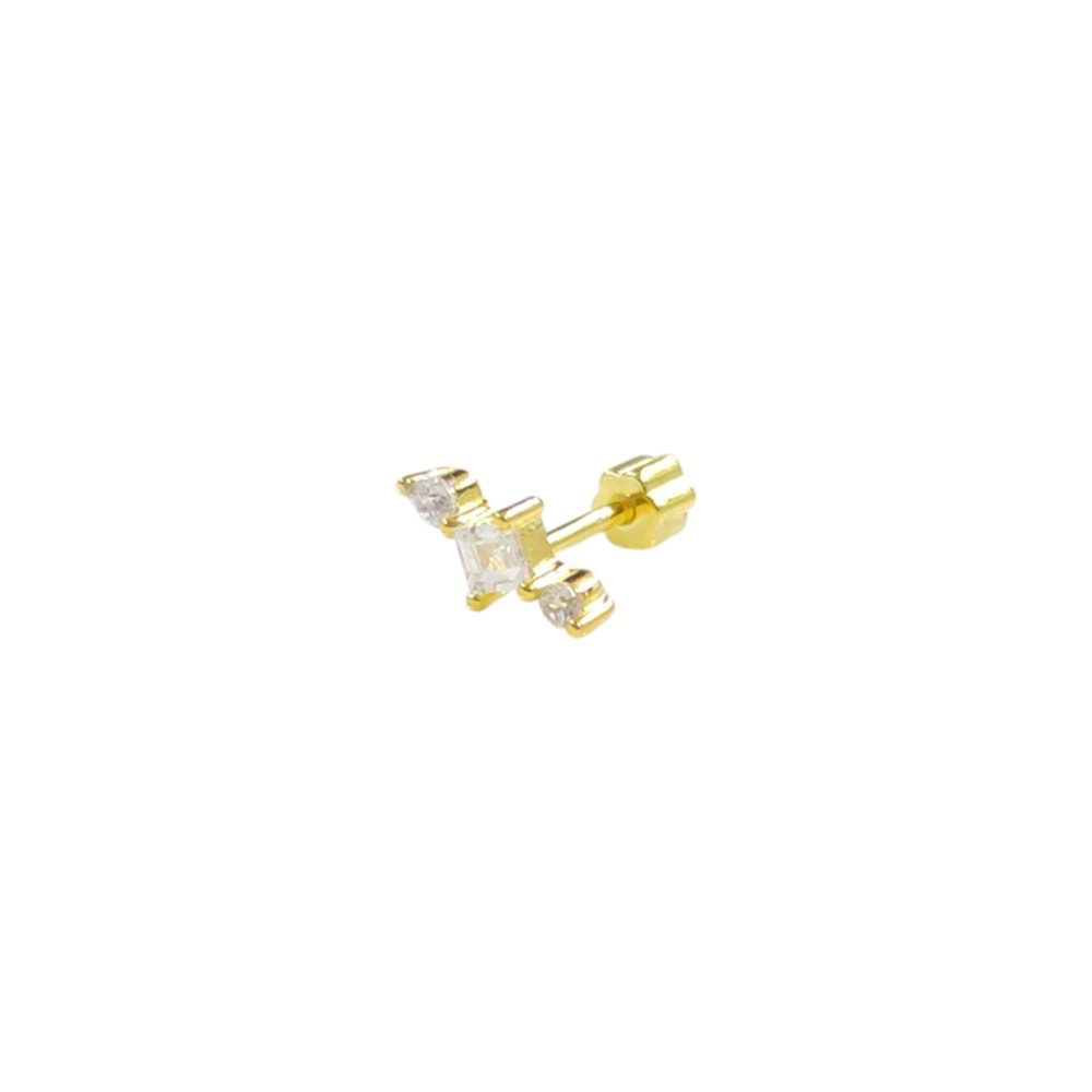 TAŞLI KARE GÜMÜŞ TRAGUS PIERCING - ALTIN SARI