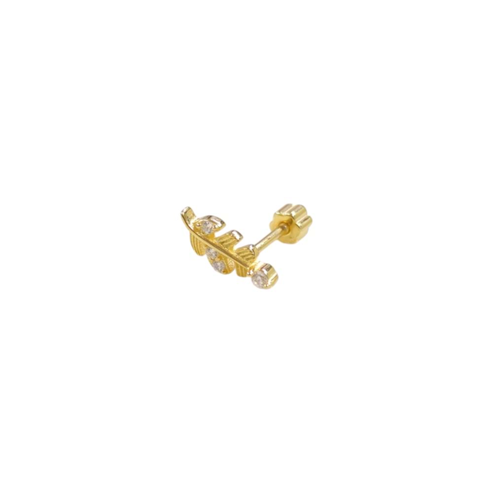 TAŞLI YAPRAK GÜMÜŞ TRAGUS PIERCING - ALTIN SARI