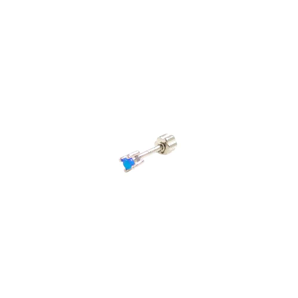 MİNİ MAVİ OPAL 2 MM TAŞ GÜMÜŞ TRAGUS PIERCING - RODYUM BEYAZ