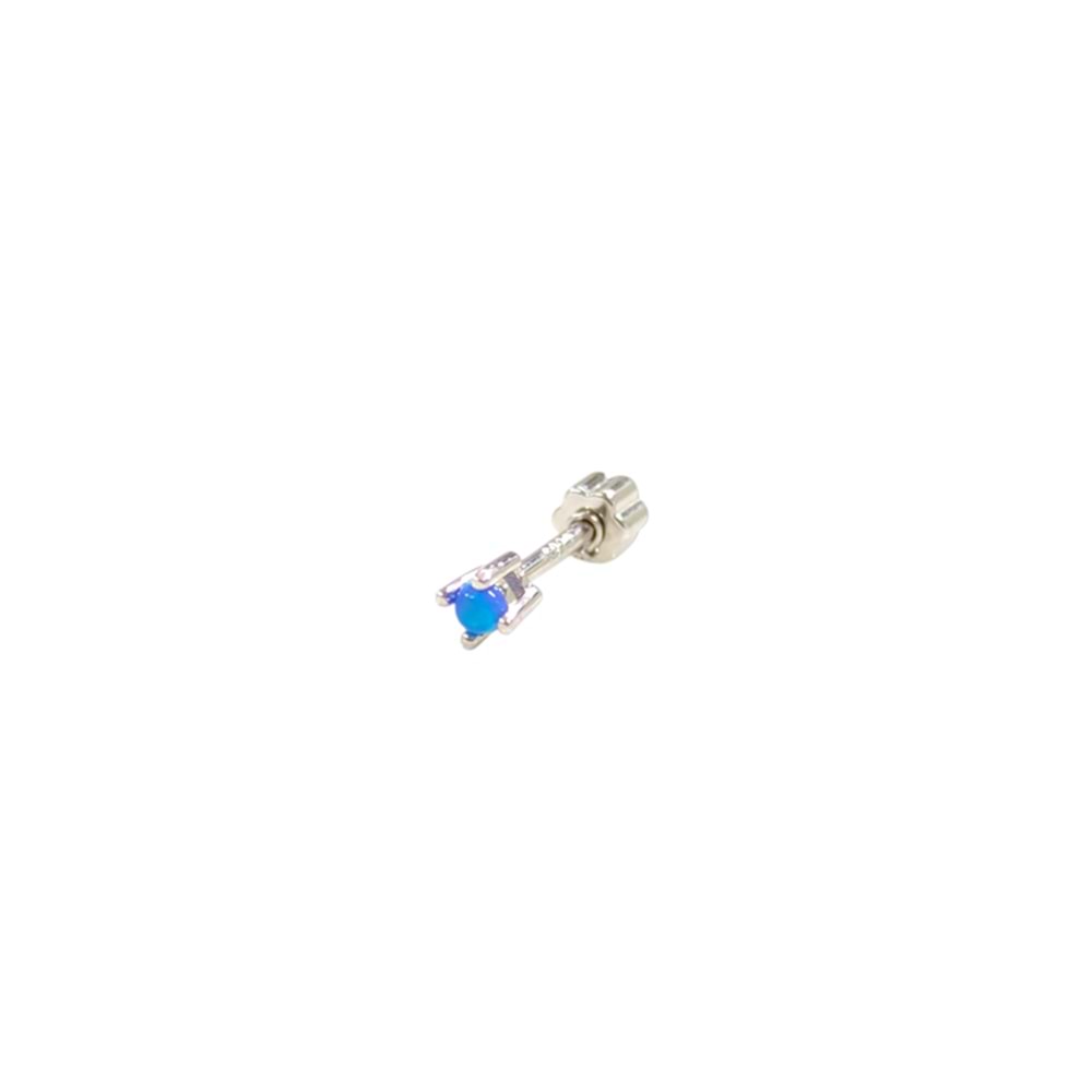 MİNİ MAVİ OPAL 2 MM TAŞ GÜMÜŞ TRAGUS PIERCING - RODYUM BEYAZ