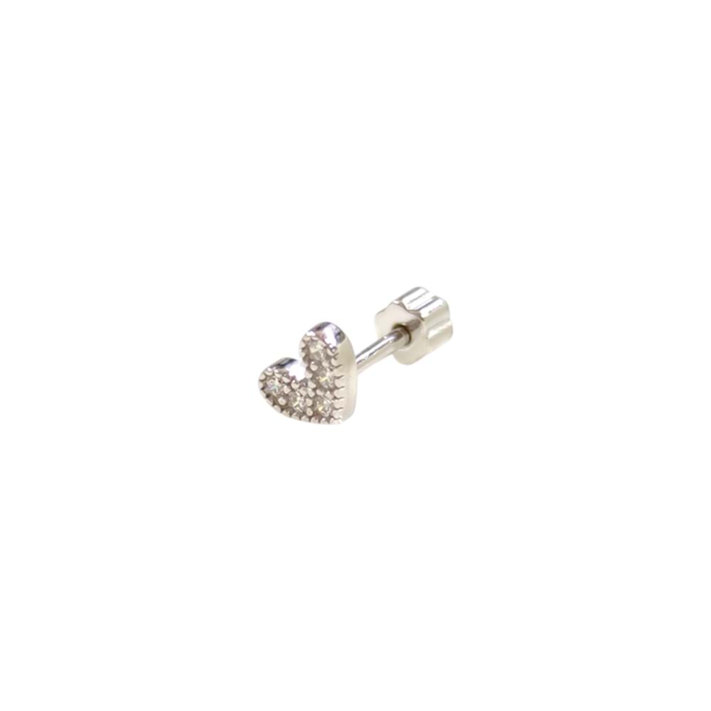 TAŞLI KALP GÜMÜŞ TRAGUS PIERCING - RODYUM BEYAZ