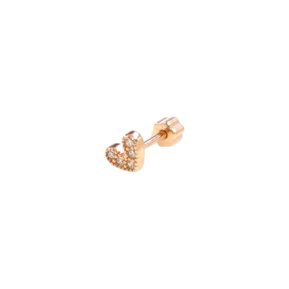 TAŞLI KALP GÜMÜŞ TRAGUS PIERCING - ROSE BAKIR