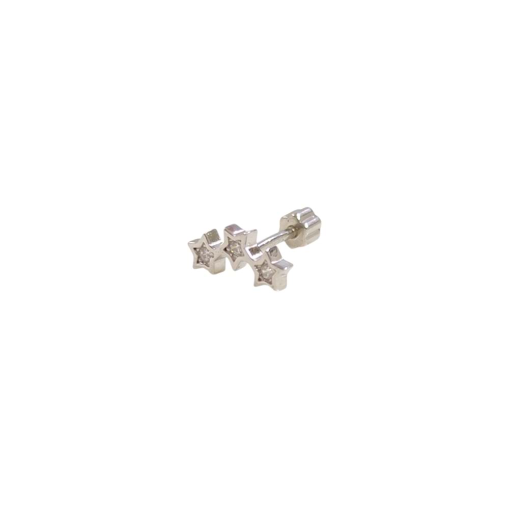 ÜÇ YILDIZ GÜMÜŞ TRAGUS PIERCING - RODYUM BEYAZ