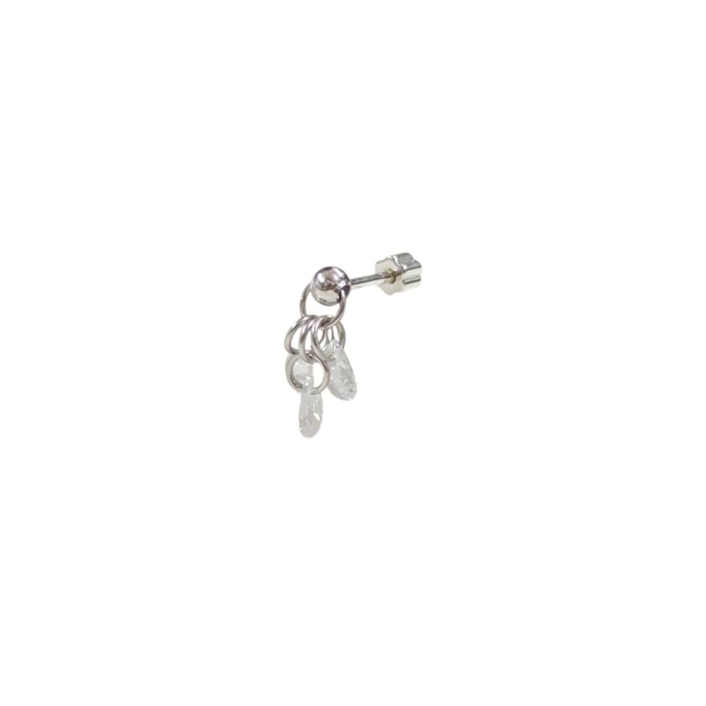 SALLANTILI ÜÇLÜ DAMLA GÜMÜŞ TRAGUS PIERCING