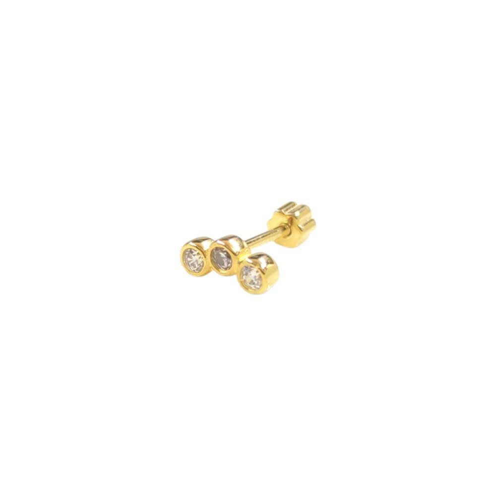 SIVAMA ÜÇ TAŞ GÜMÜŞ TRAGUS PIERCING - ALTIN SARI