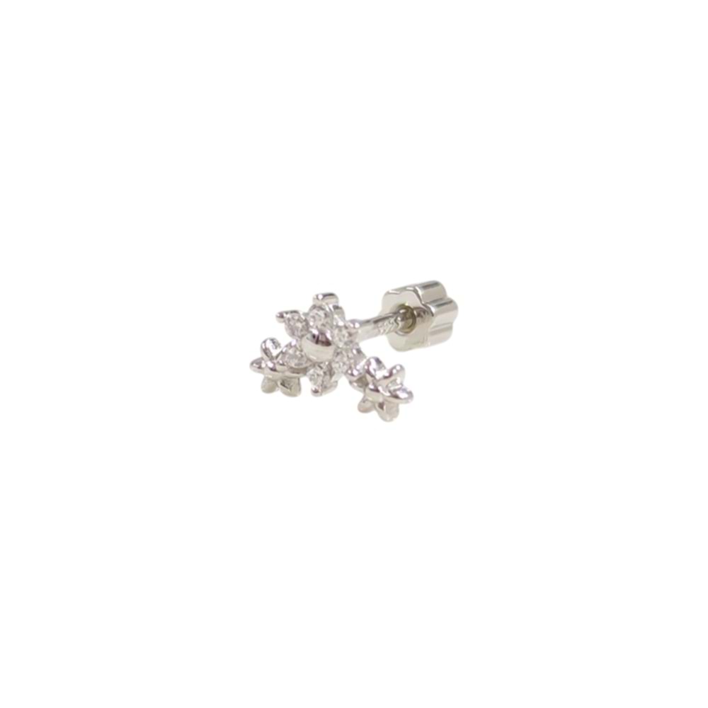 ÜÇLÜ ÇİÇEK GÜMÜŞ TRAGUS PIERCING - RODYUM BEYAZ