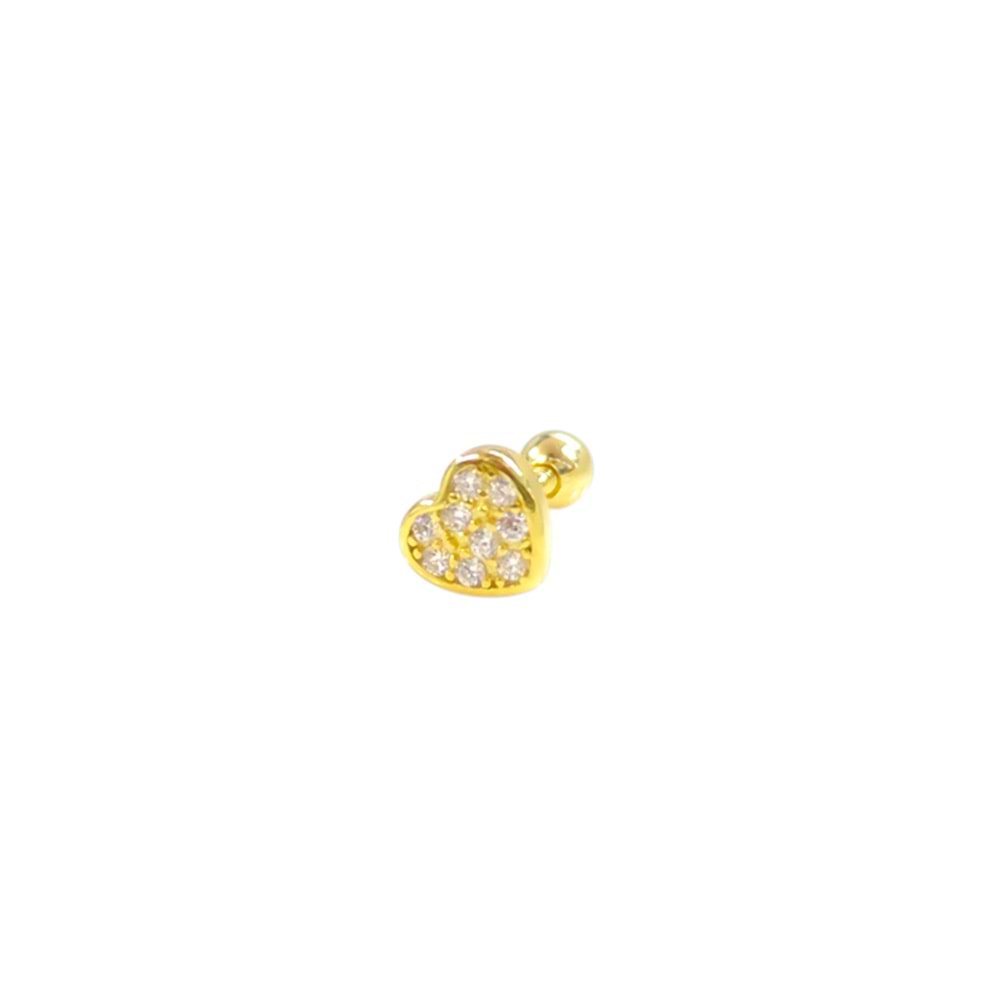 TAŞLI KALP GÜMÜŞ TRAGUS PIERCING - ALTIN SARI