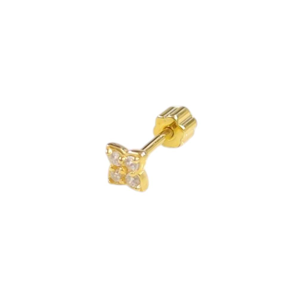KÖŞELİ ÇİÇEK GÜMÜŞ TRAGUS PIERCING - ALTIN SARI