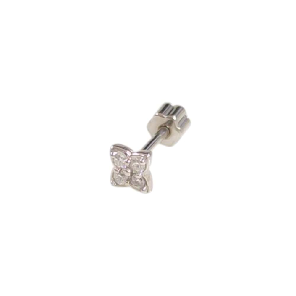 KÖŞELİ ÇİÇEK GÜMÜŞ TRAGUS PIERCING - RODYUM BEYAZ