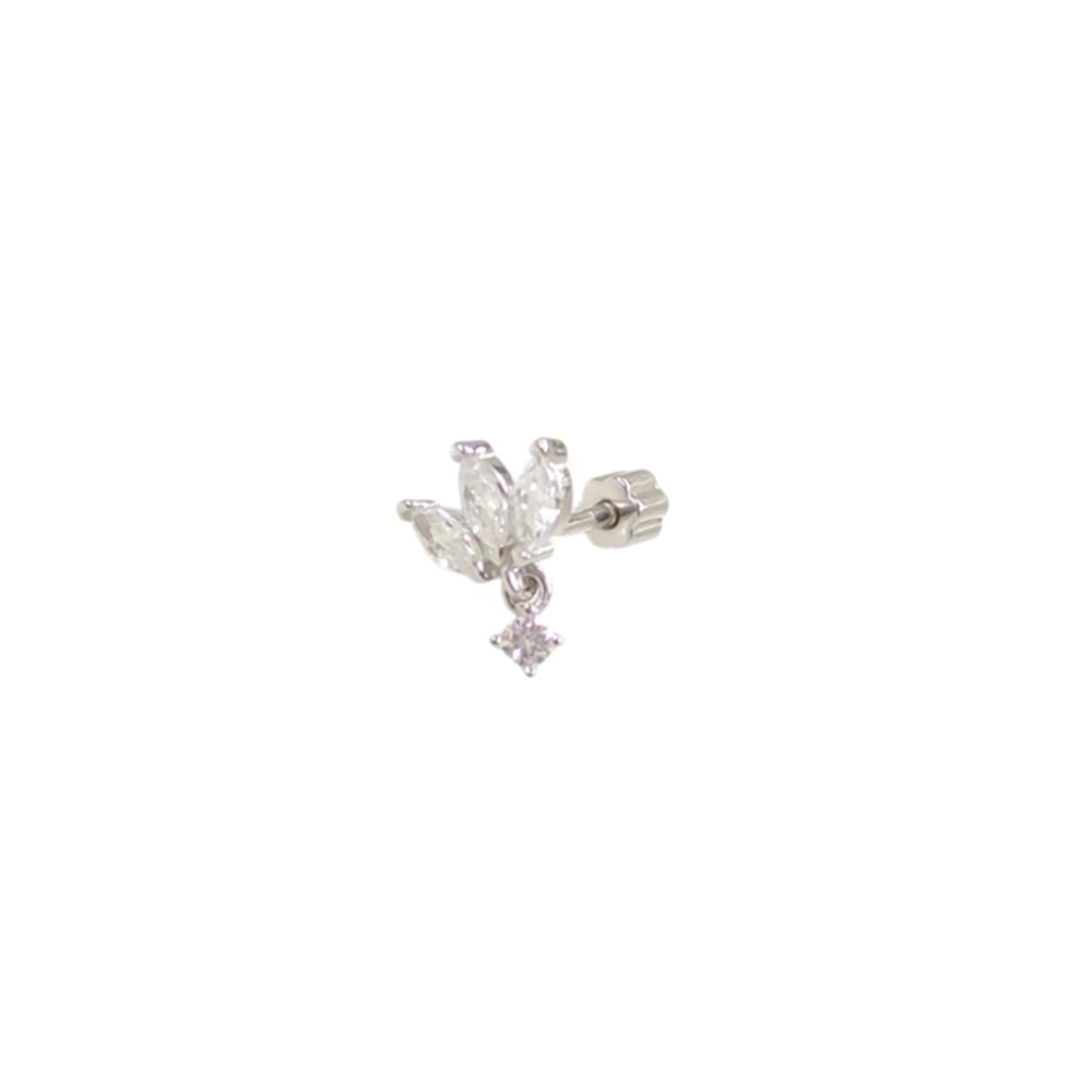 SALLANTILI LOTUS GÜMÜŞ TRAGUS PIERCING - RODYUM BEYAZ