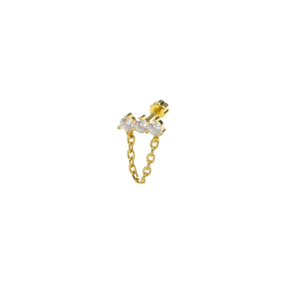 SALLANTILI ÜÇ TAŞ GÜMÜŞ TRAGUS PIERCING - ALTIN SARI