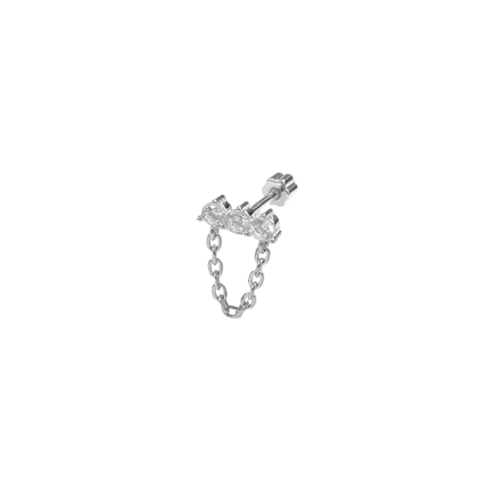 SALLANTILI ÜÇ TAŞ GÜMÜŞ TRAGUS PIERCING - RODYUM BEYAZ