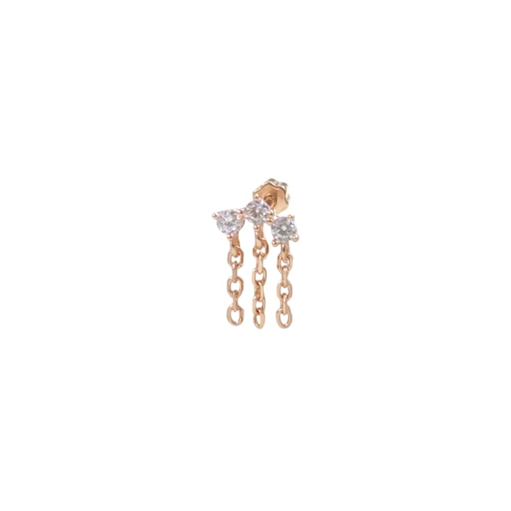 ZİNCİR SALLANTILI ÜÇ TAŞ GÜMÜŞ TRAGUS PIERCING - ROSE BAKIR