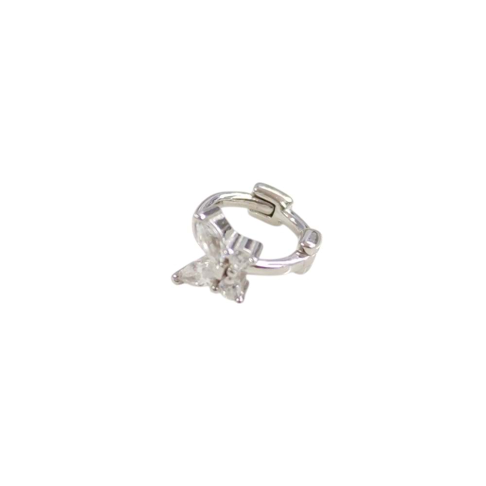 KELEBEK HALKA GÜMÜŞ TRAGUS PIERCING - RODYUM BEYAZ