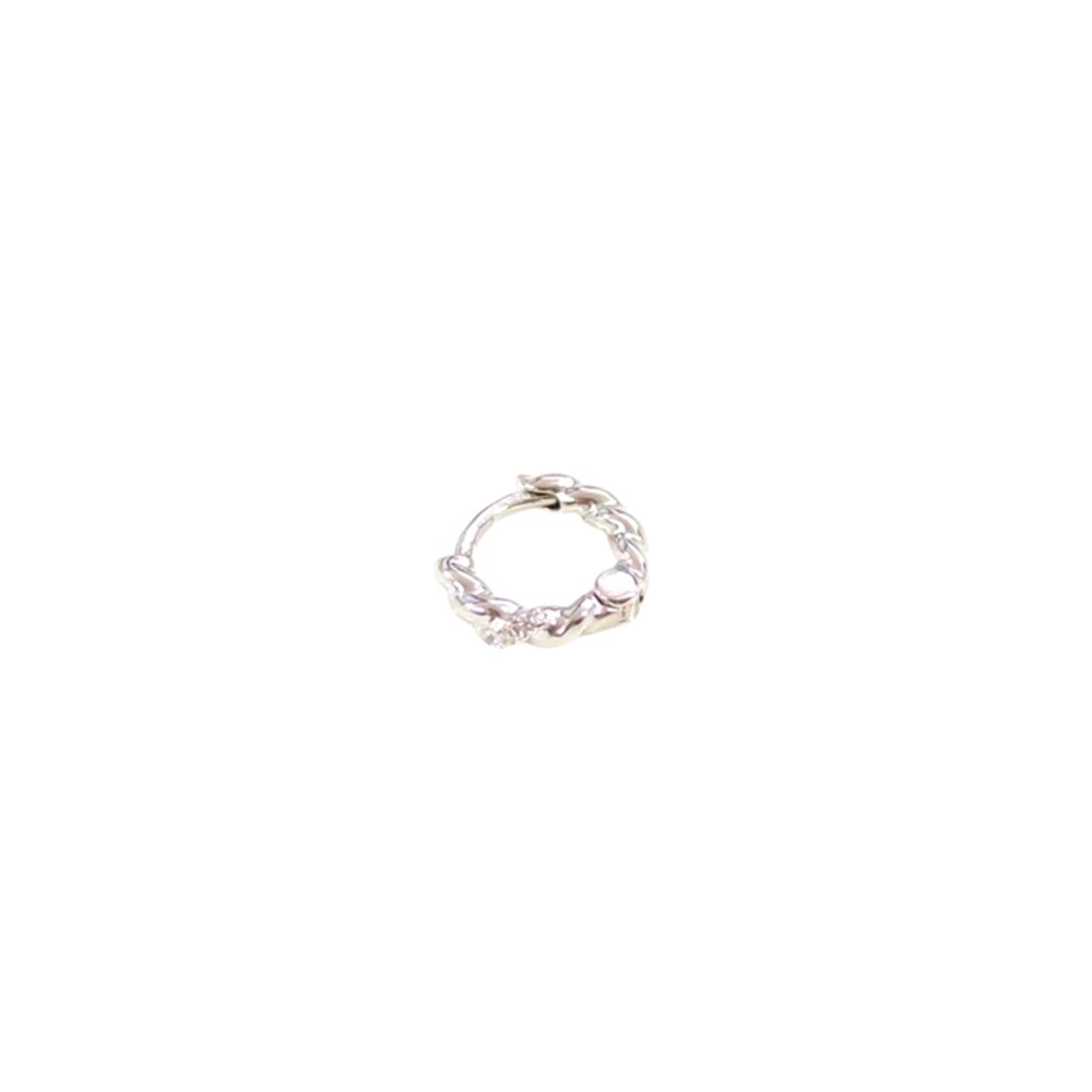 7 MM TAŞLI BURGU HALKA GÜMÜŞ TRAGUS PIERCING - RODYUM BEYAZ