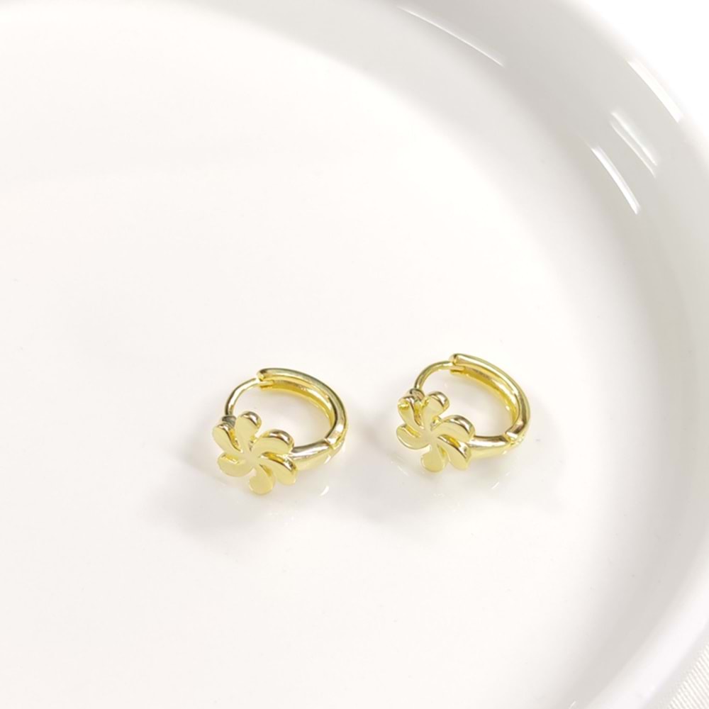 İTHAL ÇİÇEK 10 MM GÜMÜŞ HALKA KÜPE - ALTIN SARI