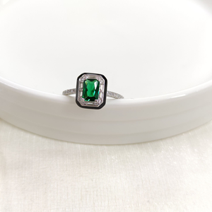 İTHAL SİYAH MİNELİ ZÜMRÜT ZİRKON BAGET GÜMÜŞ YÜZÜK - 18