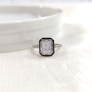 İTHAL SİYAH MİNELİ ZİRKON BAGET GÜMÜŞ YÜZÜK - 15