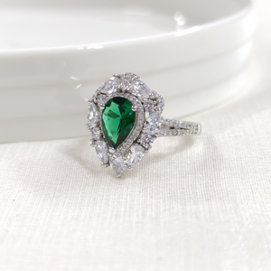 İTHAL ZÜMRÜT ZİRKON DAMLA GÜMÜŞ YÜZÜK - 20