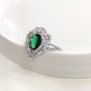 İTHAL ZÜMRÜT ZİRKON DAMLA GÜMÜŞ YÜZÜK - 20