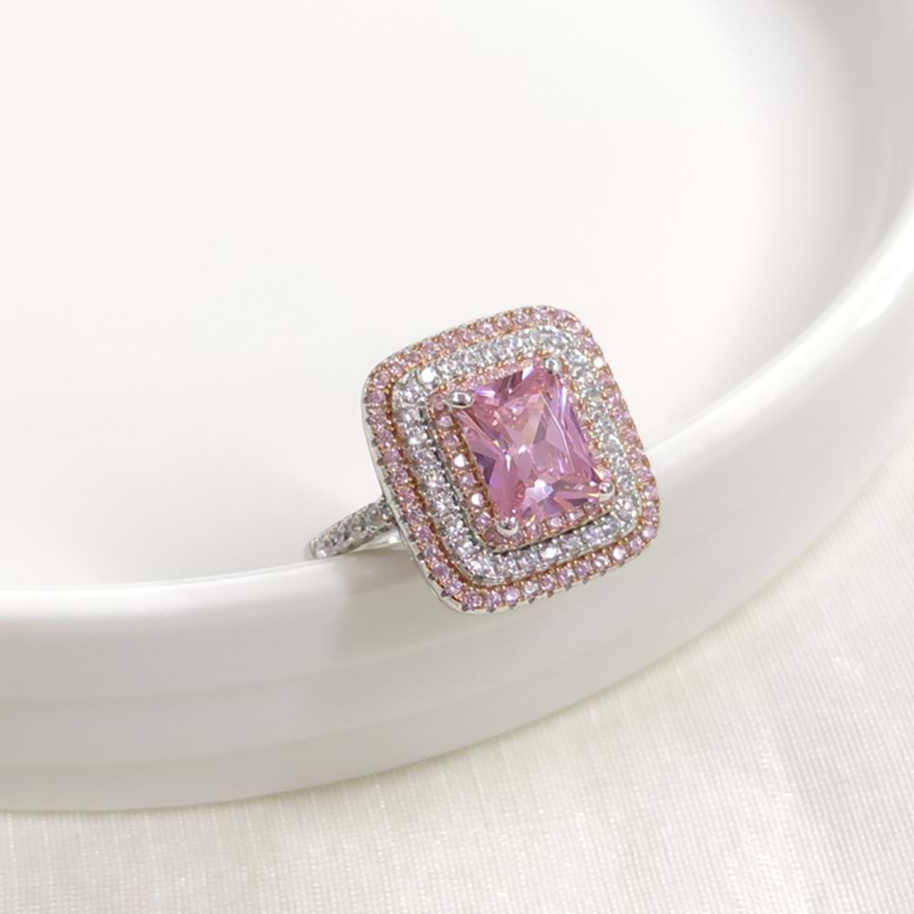 İTHAL PEMBE ZİRKON BAGET GÜMÜŞ YÜZÜK