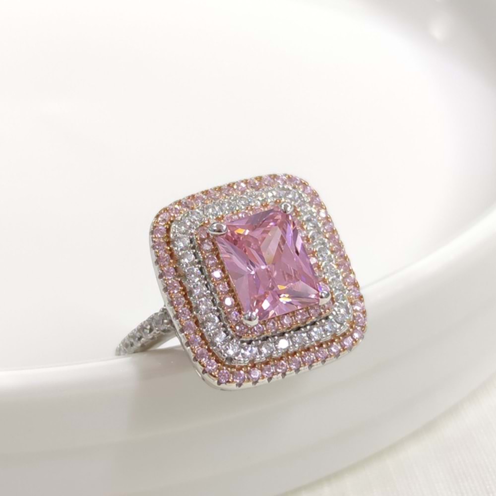 İTHAL PEMBE ZİRKON BAGET GÜMÜŞ YÜZÜK