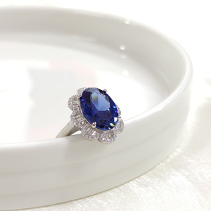 İTHAL OVAL BAGET ÇİÇEK SAFİR ZİRKON GÜMÜŞ YÜZÜK - 12