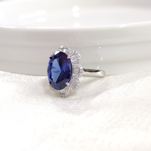 İTHAL OVAL BAGET ÇİÇEK SAFİR ZİRKON GÜMÜŞ YÜZÜK - 12