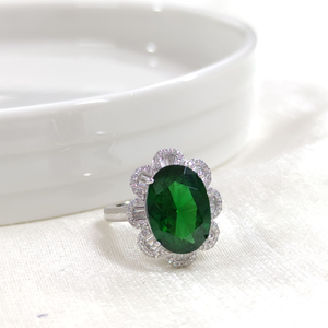 İTHAL OVAL BAGET ÇİÇEK ZÜMRÜT ZİRKON GÜMÜŞ YÜZÜK - 12