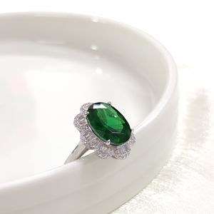 İTHAL OVAL BAGET ÇİÇEK ZÜMRÜT ZİRKON GÜMÜŞ YÜZÜK