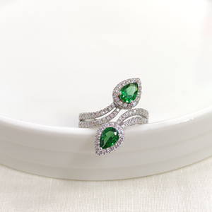 İTHAL ÇAPRAZ DAMLA ZÜMRÜT ZİRKON GÜMÜŞ YÜZÜK - 15