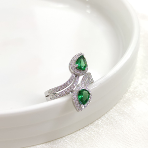İTHAL ÇAPRAZ DAMLA ZÜMRÜT ZİRKON GÜMÜŞ YÜZÜK - 15